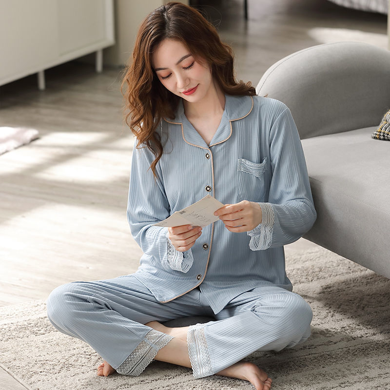 Pijamas mujer primavera y otoño 100% algodón de manga larga delgada Otoño e Invierno 2021 nuevo otoño hogar desgaste traje