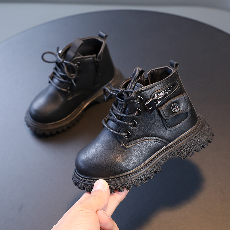 Children's autumn/winter ankle boots Boys fashion Martens girls side zipper soft-soled single boots_voghion.com