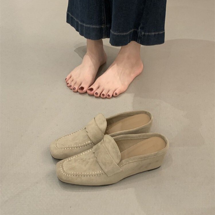 Sheepskin Version~British Style Closed-Toe Slippers for Women, New Summer Model with Hidden Height Increase, Slip-On Mule Sandals Sheepskin Version~British Style Closed-Toe Slippers for Women, New Summer Model with Hidden Height Increase, Slip-On Mule Sandals