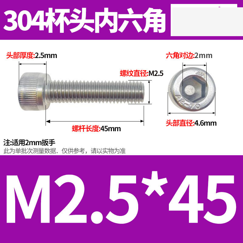 304ステンレス鋼六角穴付きネジカップヘッドDIN912円筒頭精密M1.4M1.6M2M2.5M3M4M5