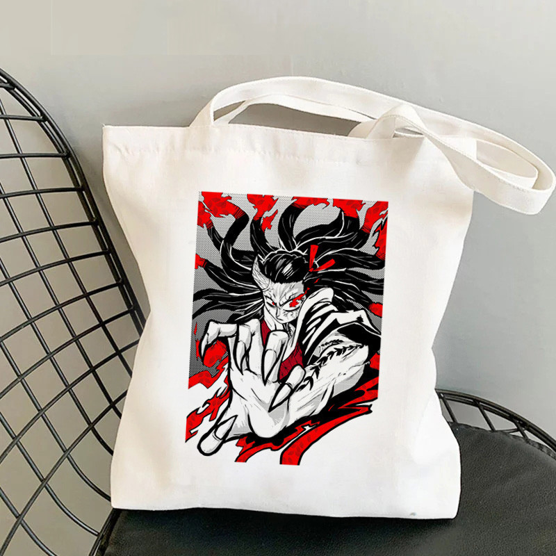 Comercio exterior transfronterizo Demonio Slayer impresión bolsa de lona Harjuku bolsa de hombro moda bolsa de compras portátil en stock