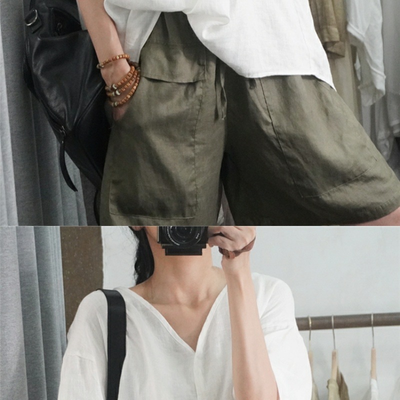 Women's Clothing Summer Style Women's Casual Shirt Short Sleeve Loose Cotton Linen Top Plus Size Pink And Black_ecoleips.com