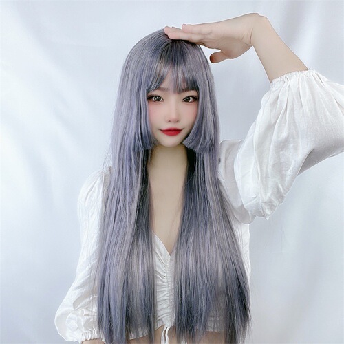 Foreign trade wig female long straight hair Ji hair style lolita soft girl cosplay princess cut temperament face trimming full wig