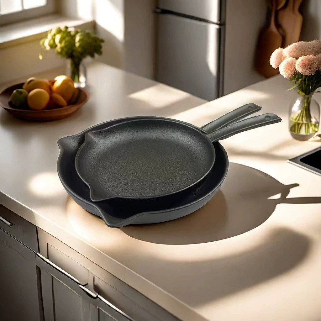 Wholesale casting iron flat pot houseless, non -sticky breakfast fried egg pancake pan