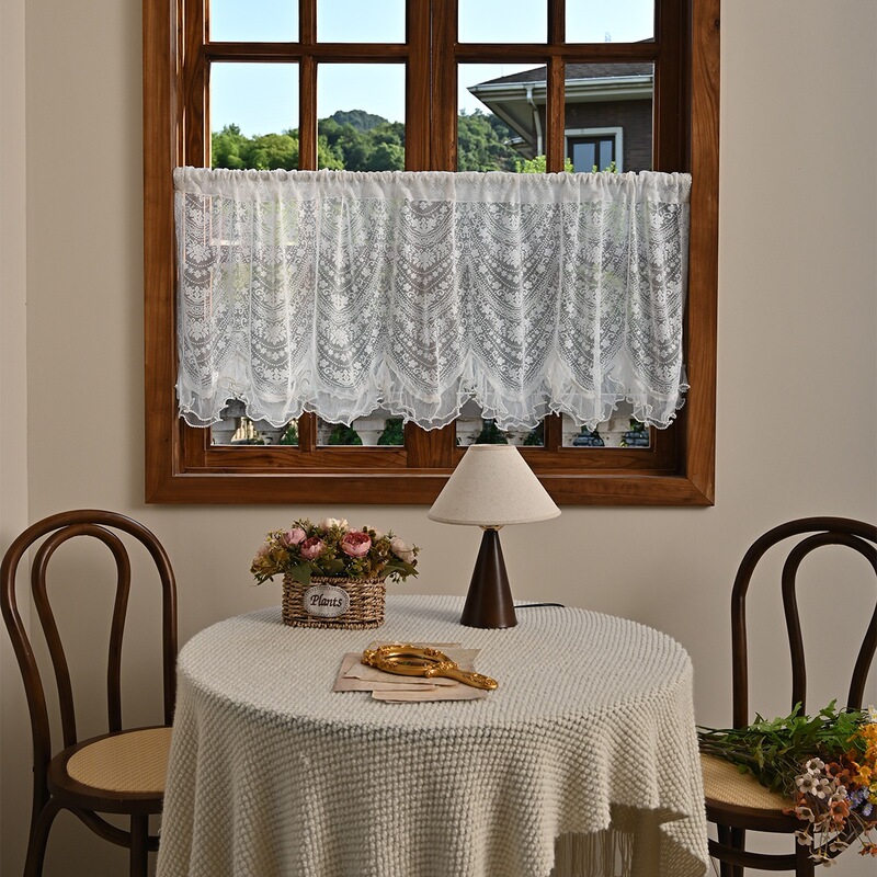 1Pc Arched Lace Curtain for Bookshelf, Half Curtain, Small Half-Length Cover, Pastoral Style, Lace, No-Drill Installation 1Pc Arched Lace Curtain for Bookshelf, Half Curtain, Small Half-Length Cover, Pastoral Style, Lace, No-Drill Installation