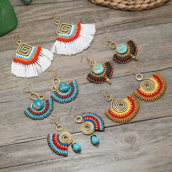 Small design ethnic woven retro elegant earrings handmade