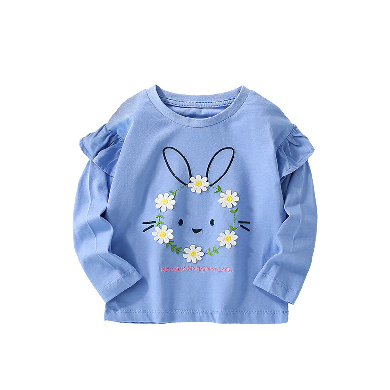 Camisetas de manga larga de estilo europeo y americano para niños y niños pequeños con patrones de dibujos animados, jerseys de cuello redondo y tops para bebés de otoño e invierno.