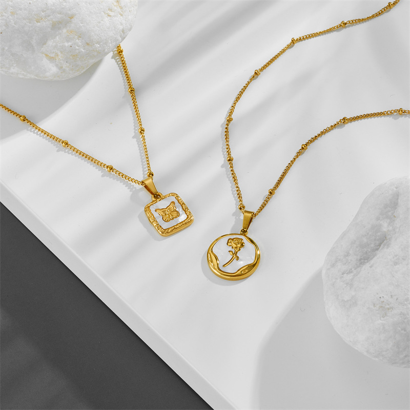 15g Weight 0.03µm-0.05µm Gold Plating Thickness PVD Coated Gold Plating Process PVD Coated Real Gold Plated 18K Gold Rose Butterfly Titanium Steel Elegant Waterproof Non Tarnish Titanium Steel Pendant Necklace