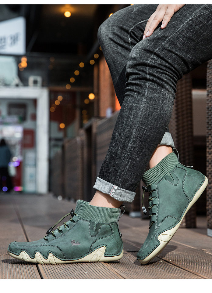 Bốt Martin cổ cao unisex dáng thể thao, đế bằng, mũi tròn — C8005 kaki, C8005 màu xám, C8005 màu đen, C8005M kaki lót nhung chi tiết 25