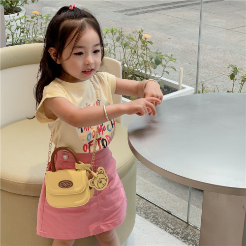 Korean version of children's small bag cartoon bear girl handbag cute baby mini chain shoulder bag PU accessories bag