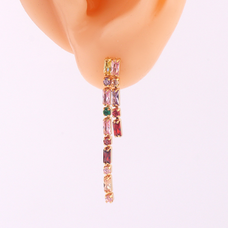 Simple Style Tassel Copper Earrings Plating Zircon Copper Earrings