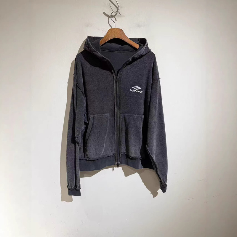 Paris B Brand 2025 Autumn and Winter New Casual Versatile Reversible Washed Hooded Zip-Up Sweatshirt Jacket Cardigan Top