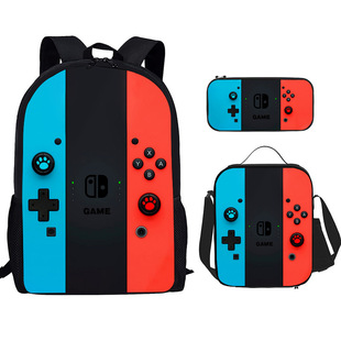 Manufacturer Wholesale Game Console Pattern DIY Cross-Border School Bag Primary School Middle School Meal Bag Pencil Bag Backpack Three-Piece Set
