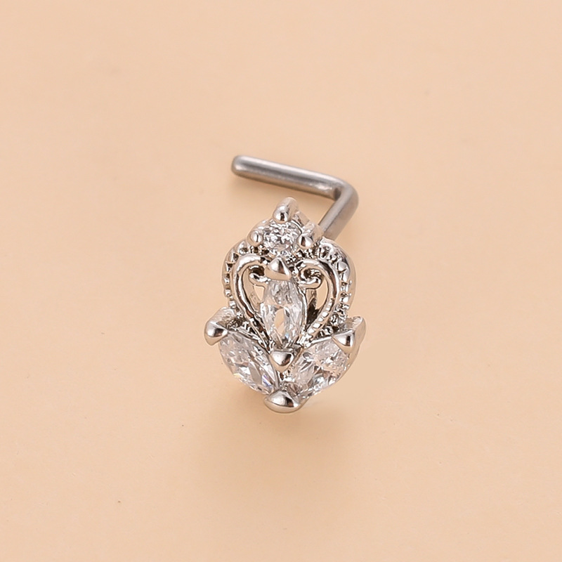 Simple Style Heart Shape Stainless Steel Plating Zircon Nose Studs 1 Piece display picture 10