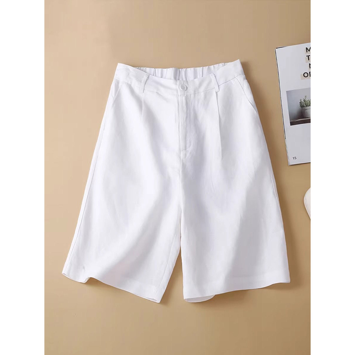 Quần short nữ ống rộng vải lanh cotton phong cách mới — Màu cam