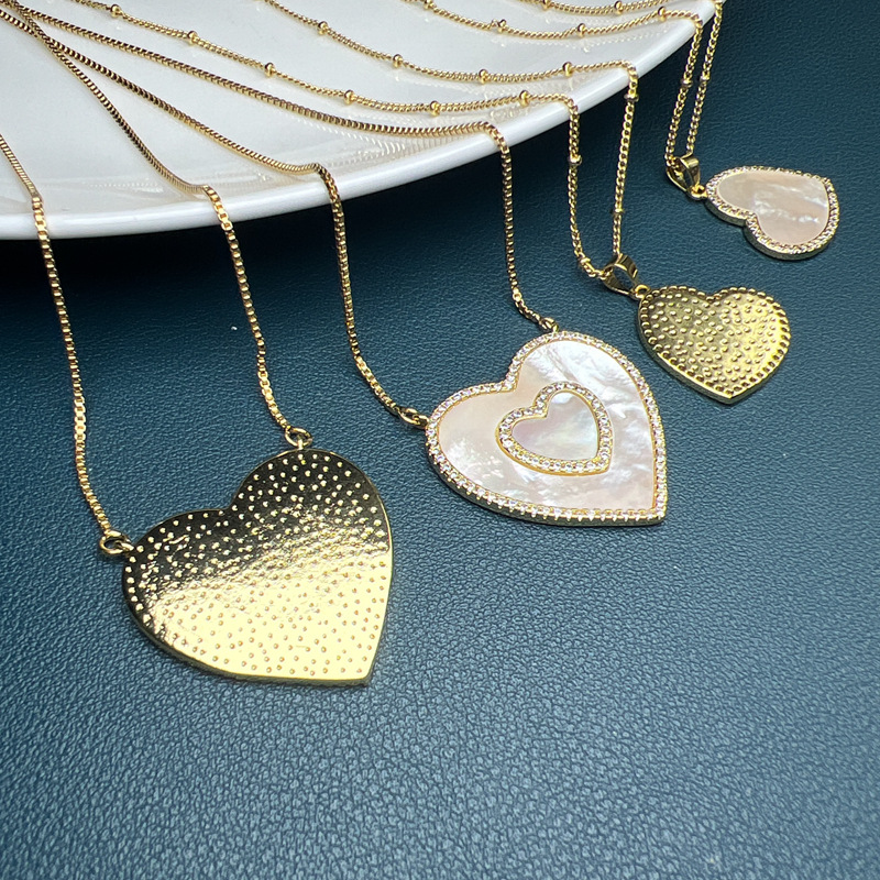 Simple Style Heart Shape Copper Inlay Shell Necklace