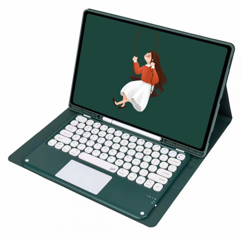 Suitable for Samsung S9Ultra Round Keycap Touch Bluetooth Keyboard Protective Cover S9Fe Backlight A9+ Keyboard Leather Cover