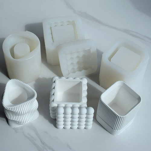 3D geometric striped pen holder plaster silicone mold magic ball storage box glue cement succulent resin flower pot mold