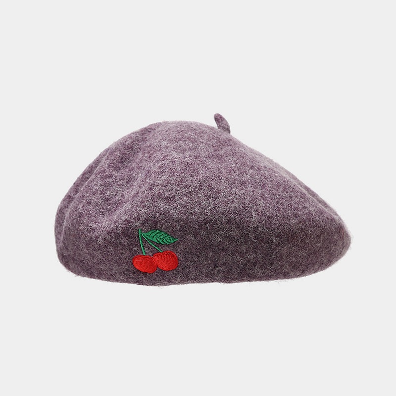 112g Weight Beret Hat Hats Type Daily Occasion Artificial Wool Material Cherry Pattern Autumn&Winter Season Women's Gender Embroidery Design Cute, Sweet Style Eaveless Rim Women's Cute Sweet Cherry Embroidery Eaveless Beret Hat 11