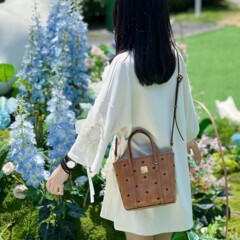 MC经典干邑色菜篮子手提mini托特包时尚百搭单肩斜挎包手提包女包