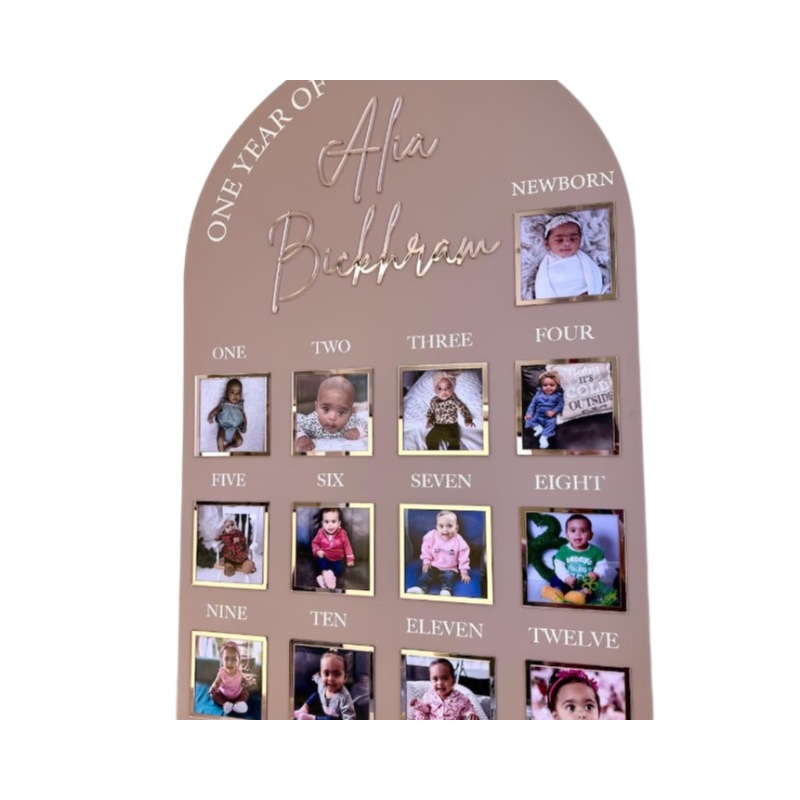 Hito de un primer año de cumpleaños tablero de fotos, lenguaje de señas de un año de bebé, tablero de hito, tarjeta de cumpleaños personalizada de un año