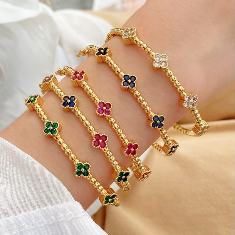 Italian Designer Full-Circle Beaded Four-Leaf Clover Bracelet, Simple and Exquisite, Light Luxury Style Bracelet