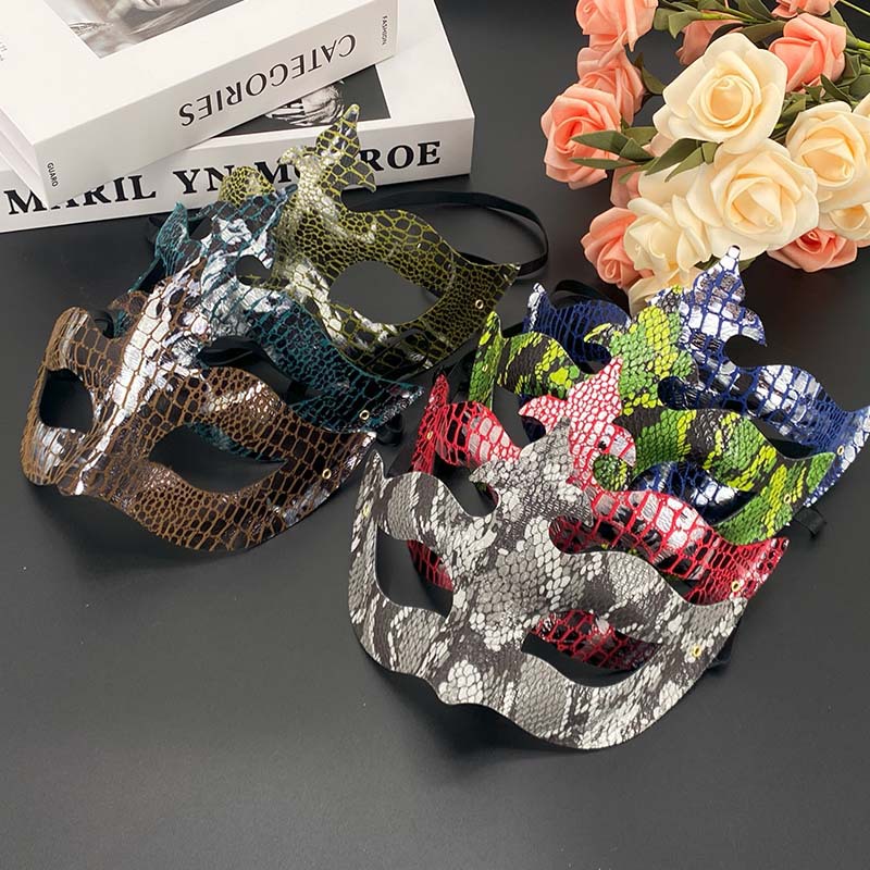Ventas transfronterizas de moda de serpiente de cocodrilo flecha combinación máscara de mitad de cara Halloween máscara de mitad de cara