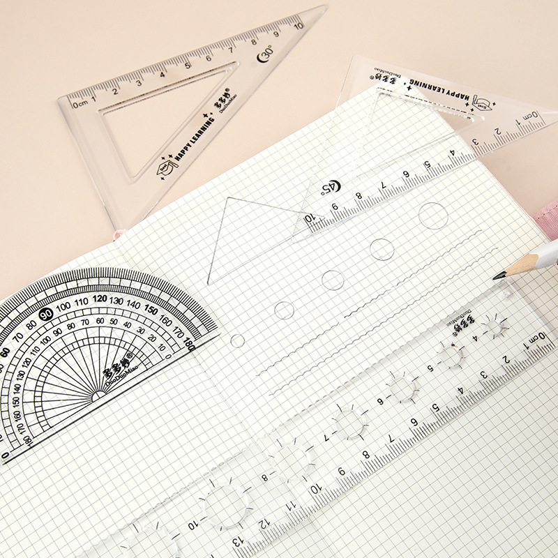 Kapibala Set Regla de tablero triangular de pony Regla Papelería multifuncional para estudiantes Herramientas de pintura Conjunto de reglas para exámenes