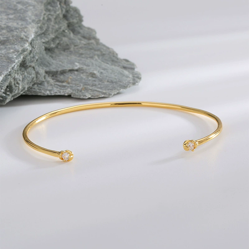 Регулируемая женская bracelet, цирконий, проба 925 серебро, простой и элегантный дизайн, 14K белое золото