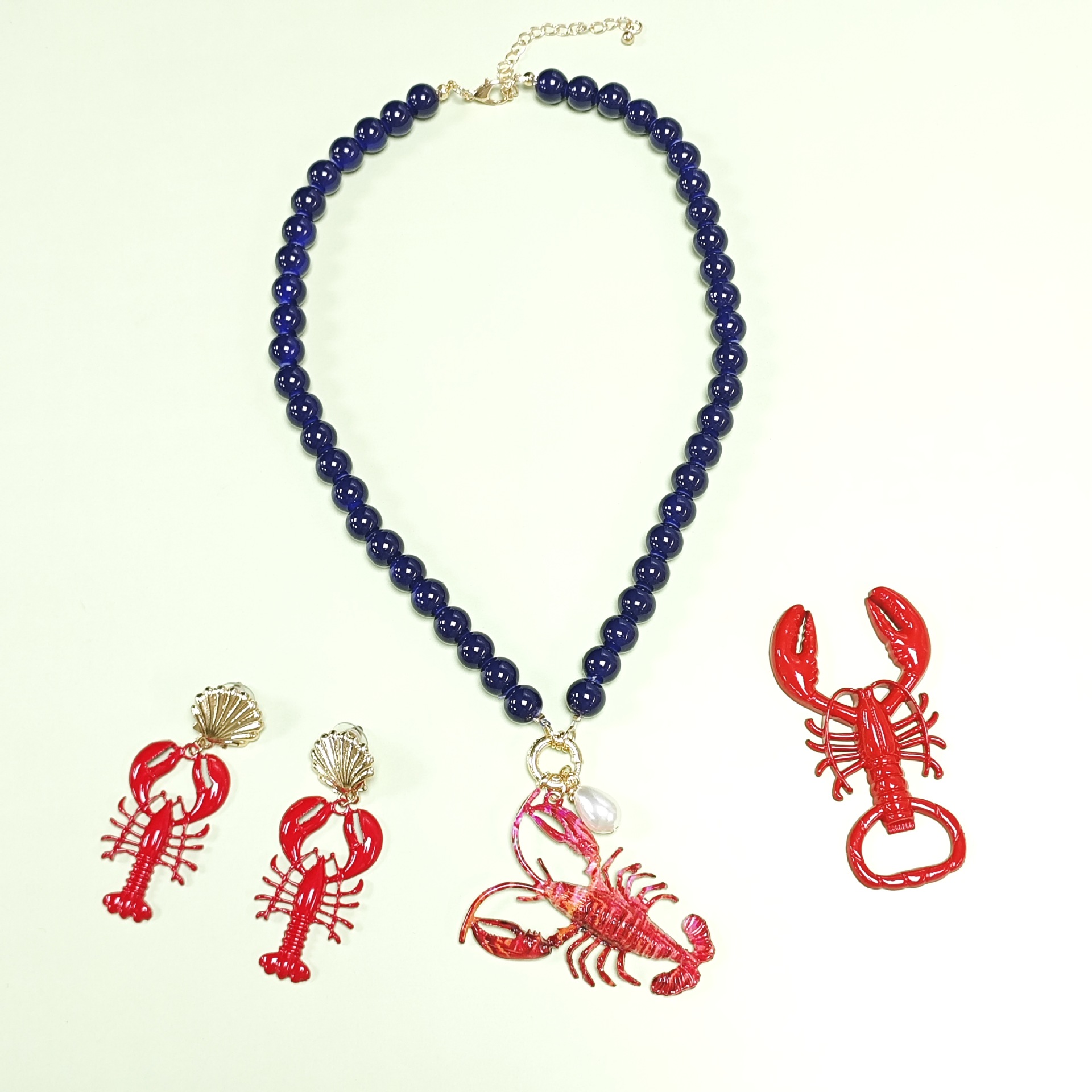 European and American Fashion Handmade Beaded Lobster Pendant Necklace Holiday Style String Beads Marine Animal Clavicle Necklace Jewelry