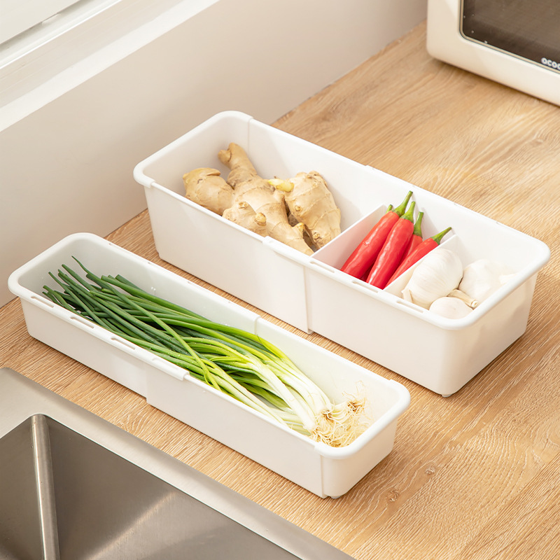 プラスチック収納バスケット伸縮バスケット台所野菜調味料姜にんにくネギ収納バスケットデスクトップスナック収納ケース|undefined
