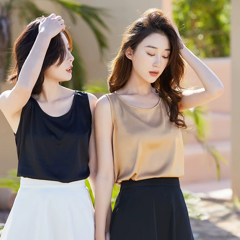 Майка из шелка 2601 с легким люксовым сатиновым блеском, с шелковистой гладкой текстурой и кружевным V-образным вырезом, высококачественная базовая рубашка Meina Shudan.