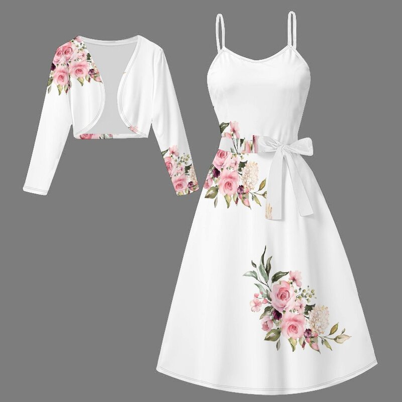 European and American Style Summer New Floral Print Suspender Dress Two-Piece Set Women's Fashion Casual Suit