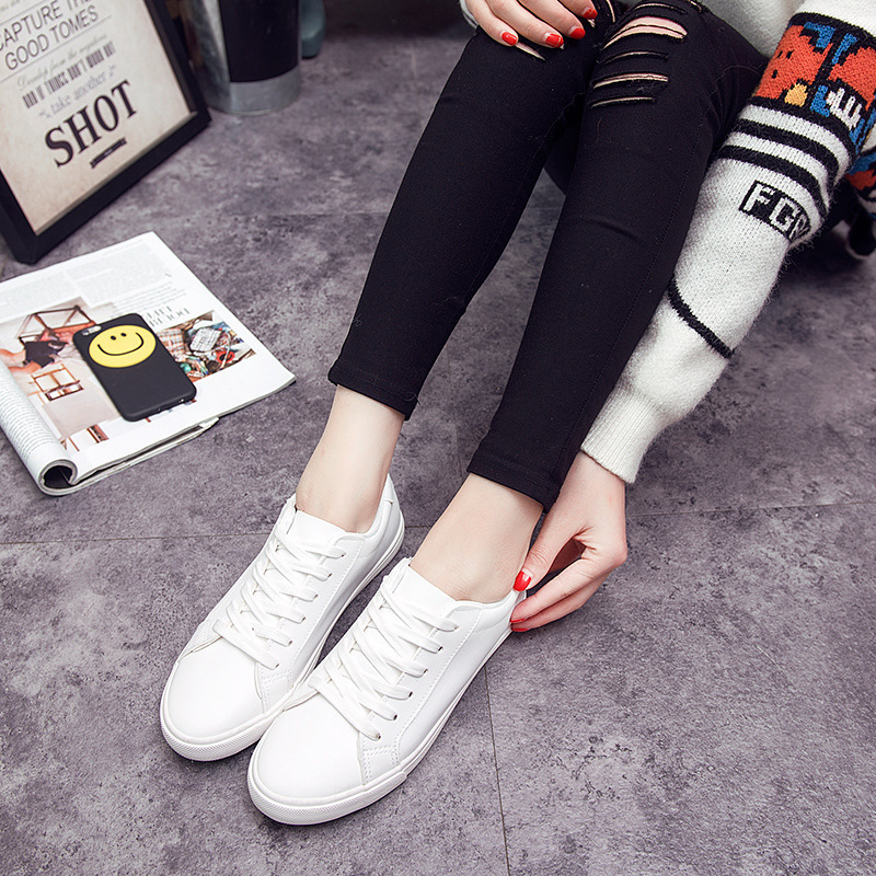 Leather White shoes women's single-layer shoes students pure white low-top casual shoes all-match flat Korean style classic women's shoes