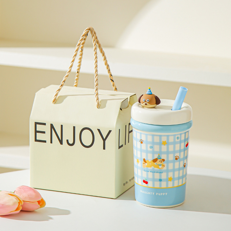 Corazón de una niña, taza de paja encantadora, taza de cerámica con cubierta, taza de café, leche, regalo de cumpleaños