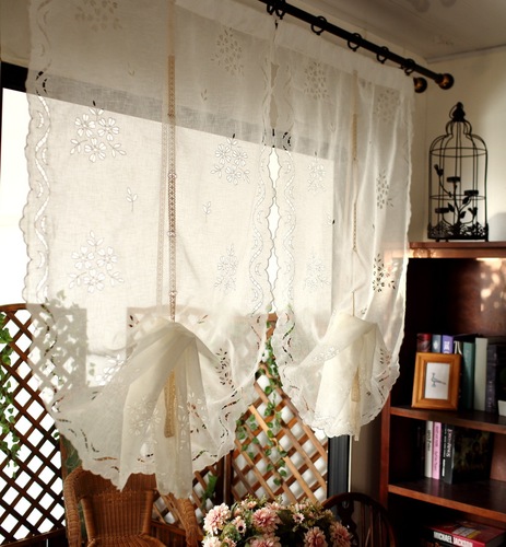 GJU8 finished curtain balloon curtain lift curtain fan-shaped half curtain short curtain Roman curtain kitchen bay window flower group