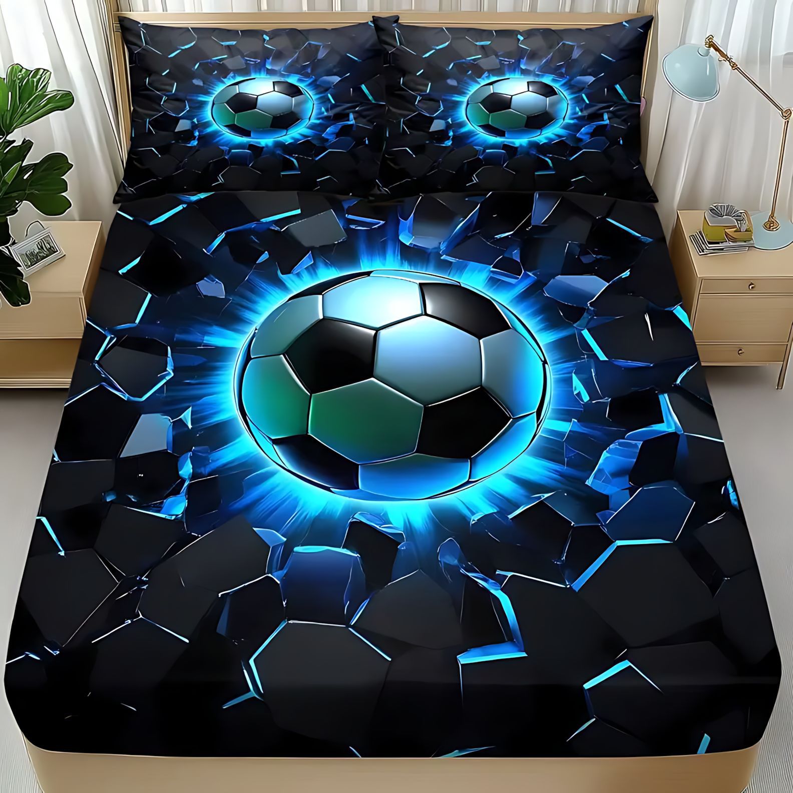 TEMU / JIT clásico de moda creativo fútbol HD impresión digital cama gaza pillow cover kit textil transfronterizo