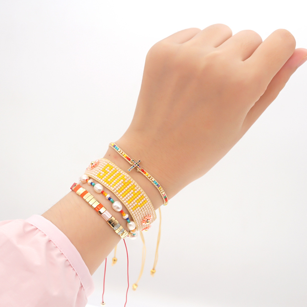 woven SUNNY letters pearl ethnic style Miyuki beads bracelet set wholesale jewelry Nihaojewelrypicture1