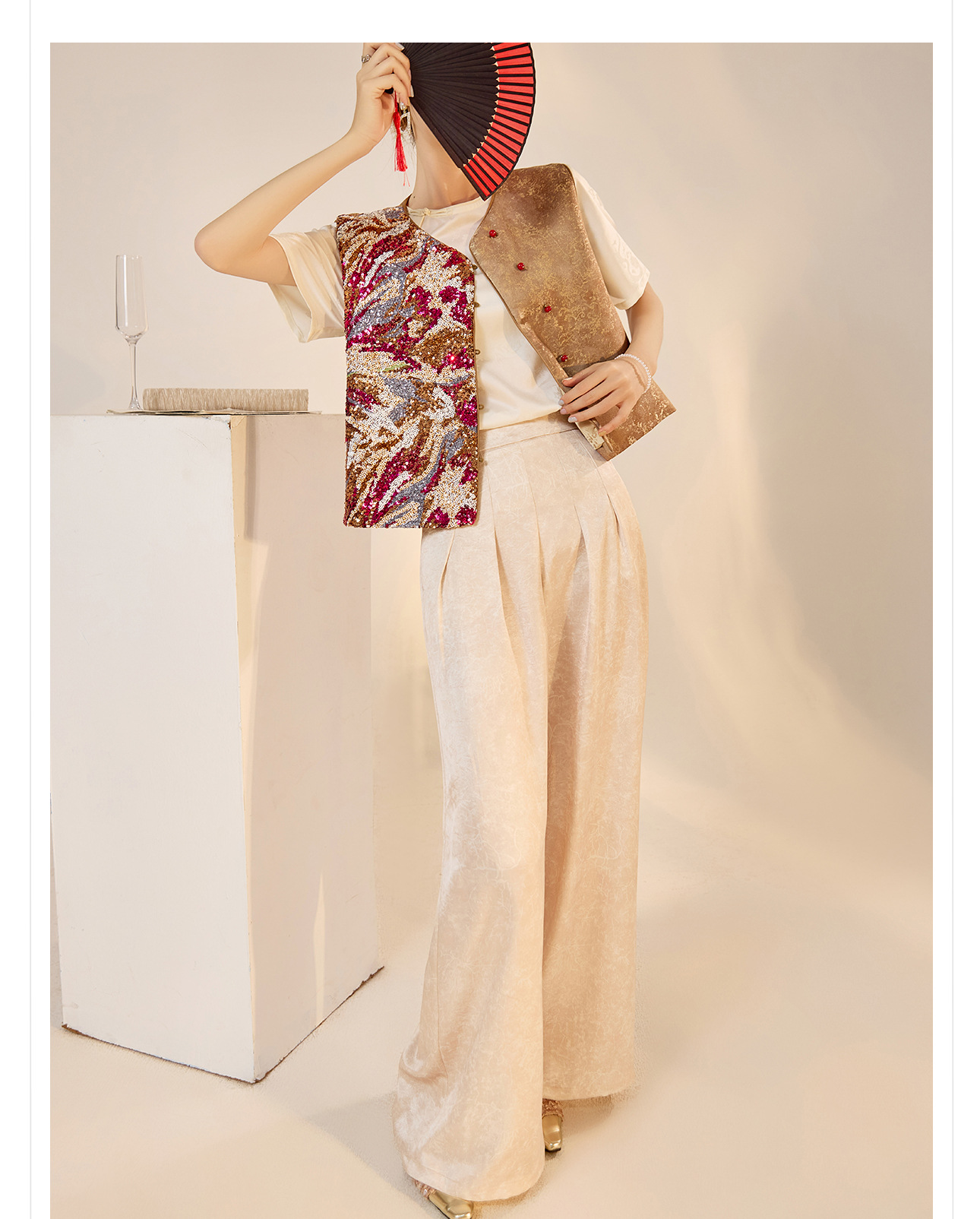 Áo vest nữ phong cách Trung Hoa mới 2026, thiết kế thêu sequin, chất rayon sang trọng — Đen, Màu huyền ảo, Xanh lam chi tiết 11