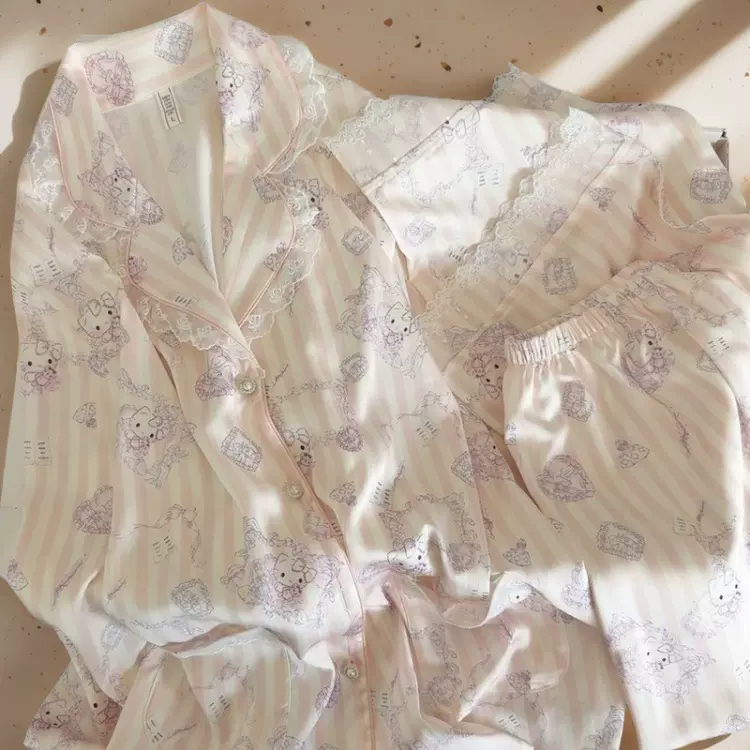 HelloKitty冰丝睡衣女春秋款2025年新款高级气质冰雪丝家居服套装