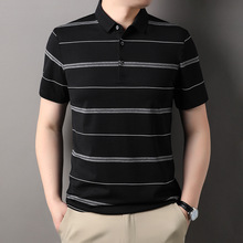 条纹含棉短袖polo衫男士新款夏季爸爸装翻领宽松男体恤批发