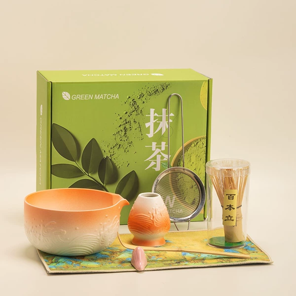 Matte matcha, tea cup, set, gradient, 7 pieces