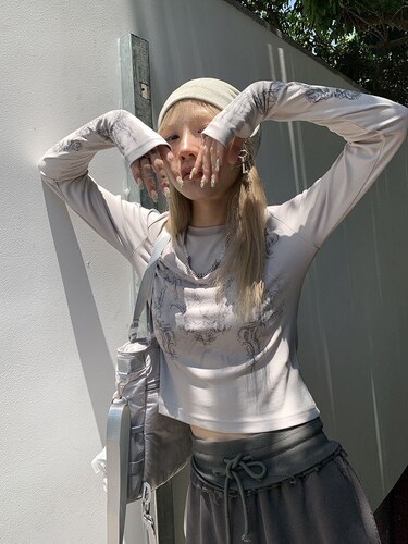 Cross-border Y2K European & American-style Summer Women's Wear: Printed Streetwear, Stylish Long-Sleeve Crewneck T-Shirt with a Casual Vibe
