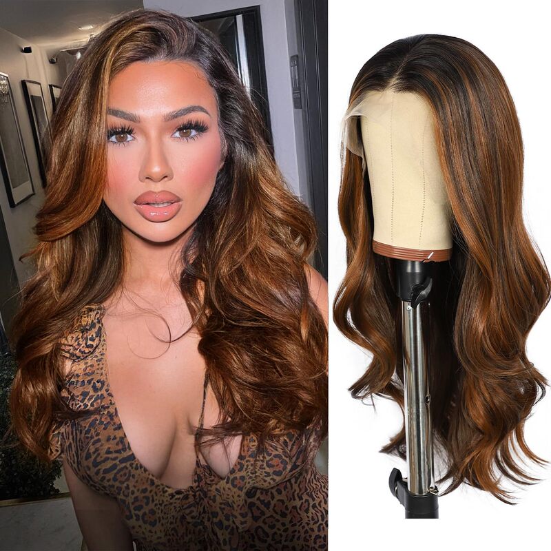 Honey Brown Synthetic Front Lace Wig Big Wave Wig Women's Hair Daily Use