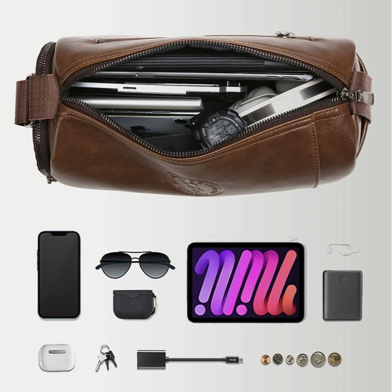Retro waterproof capacious shoulder bag, polyurethane one-shoulder bag, genuine leather