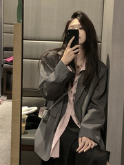 灰色感炸街小西装外套女2025秋季新款小个子休闲气质韩系西服