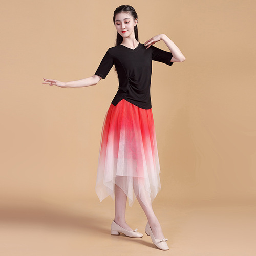 Women blue red black gradient ballet dance dresses modern Dance Clothing salsa latin Dance Skirt Performance Clothing