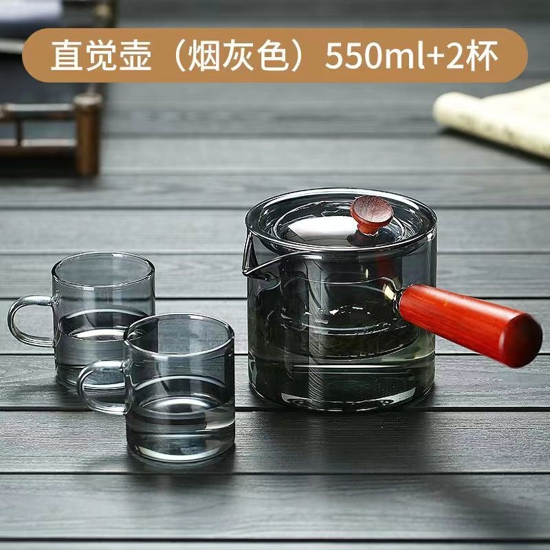 Borosilicato ahumado gris vidrio tetera mango lateral olla mango de madera maciza olla Kung Fu juego de té hogar gran capacidad tetera