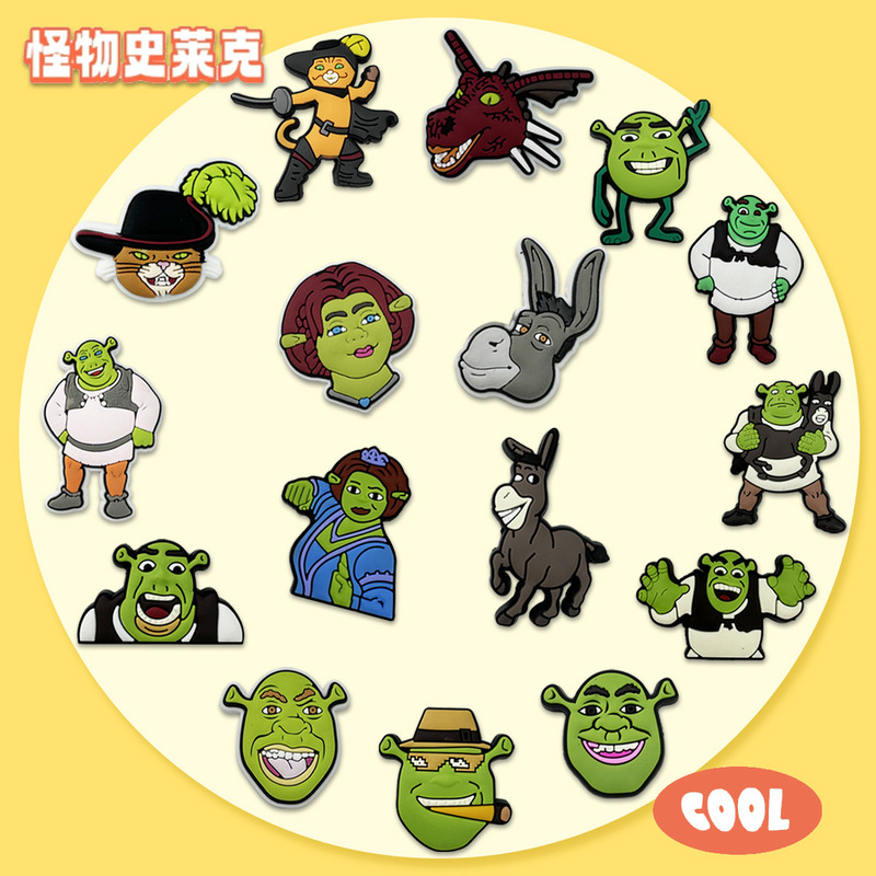 Factory Direct Supply of Shrek Shoe Charms Made of Pvc Soft Rubber Material, Shoe Buckle Hole Shoe Accessories, DIY Jewelry Accessories