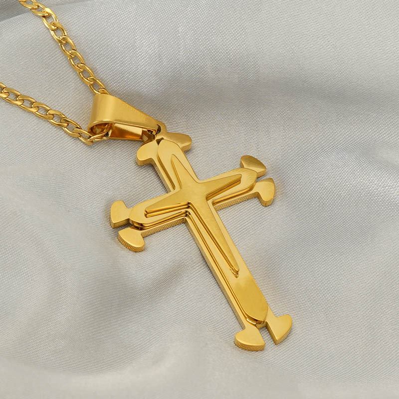 Cross Casual Simple Style 18K Gold Plated Stainless Steel Titanium Steel Pendant Necklace Wholesale display picture 1
